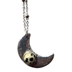 Celestial necklace crescent Moon Silver tone Natural Stone Accent Lek jewelry